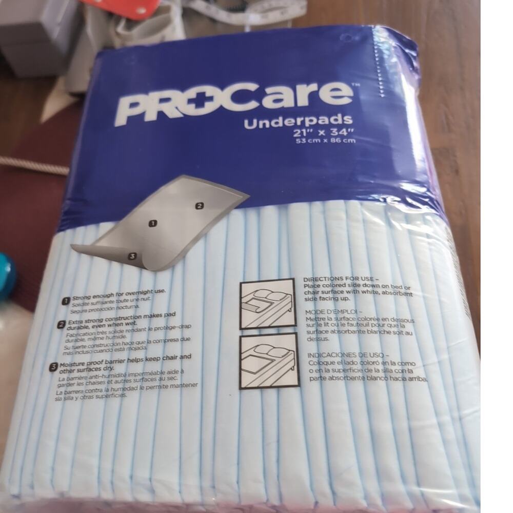 ProCare Underpads 21" x 34" Blue Bed Chair Overnight Absorbent Disposable 50CT